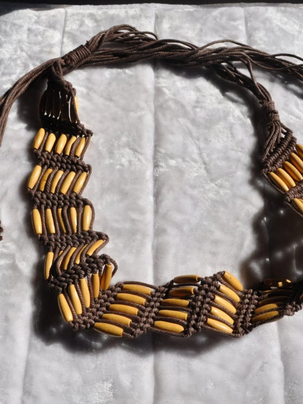 Belt Women's Bohemian boho-style tribal style belt features brown knotted macram